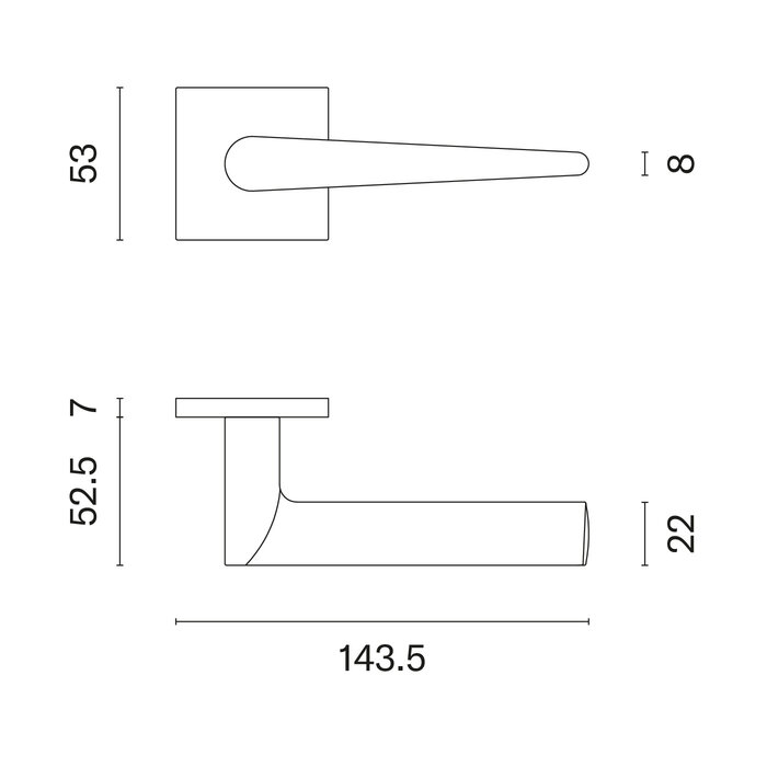 Aprile Solid Aprile door handles ARNICA Chrome polished square 53x7 mm