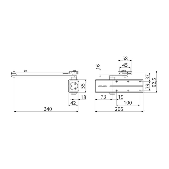 Assa Abloy ASSA ABLOY Door Closer with scissor arm, DC140 -EN2/3/4 - Silver gray