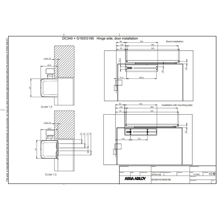 Assa Abloy Türschließer mit Scheren- oder Gleitarm DC340 - ASSA ABLOY - Silbergrau