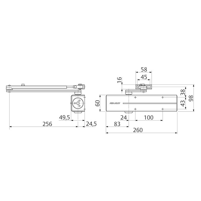 Assa Abloy Deurdranger DC300 met schaararm voor binnen en buiten - ASSA ABLOY - Zilver grijs