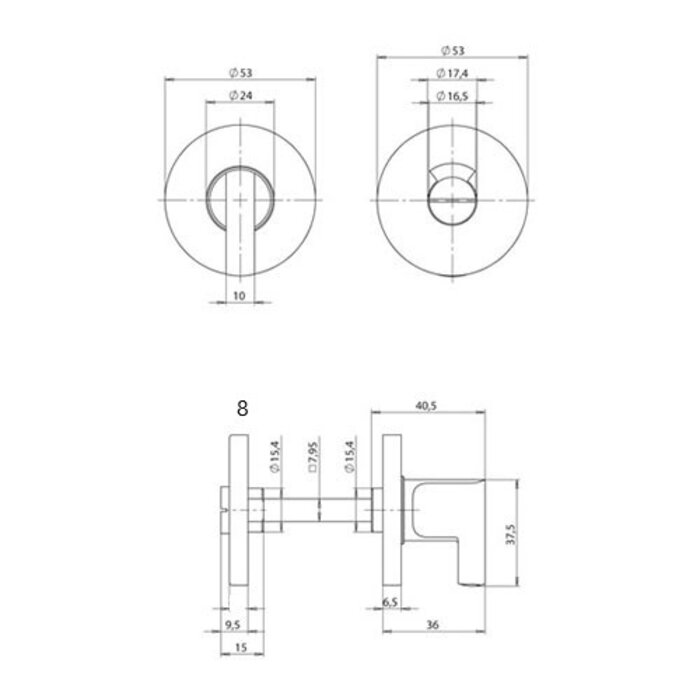 Assa Abloy Toilet rosettes, knob L=37mm, red/white disc, 8mm pin