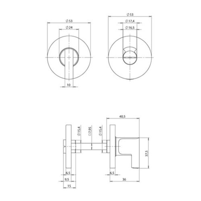 Assa Abloy Toilettengarnitur mit rot/weißem Kontrollknopf L=37mm - "Tonic Line" Assa Abloy - Gebürsteter Edelstahl