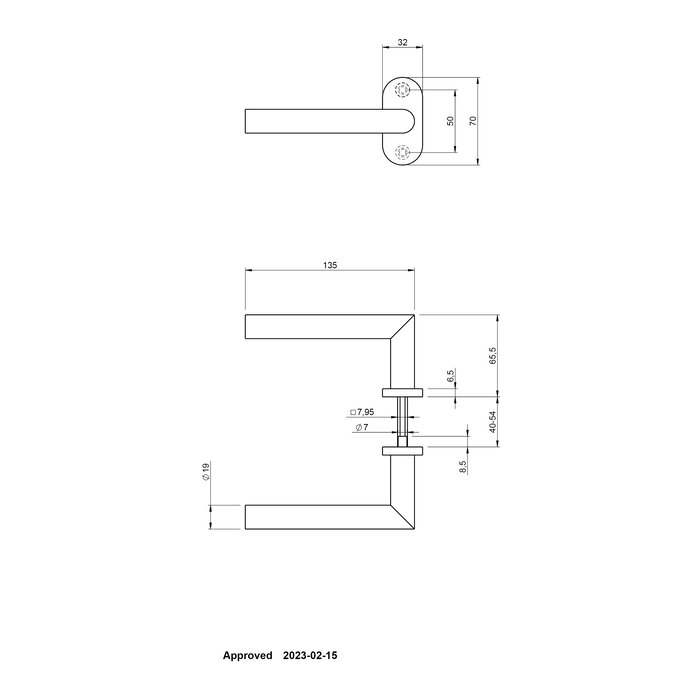 Assa Abloy ASSA ABLOY L-90° TONIC-LINE Türdrücker auf Ovalrosette 6,5mm - Edelstahl