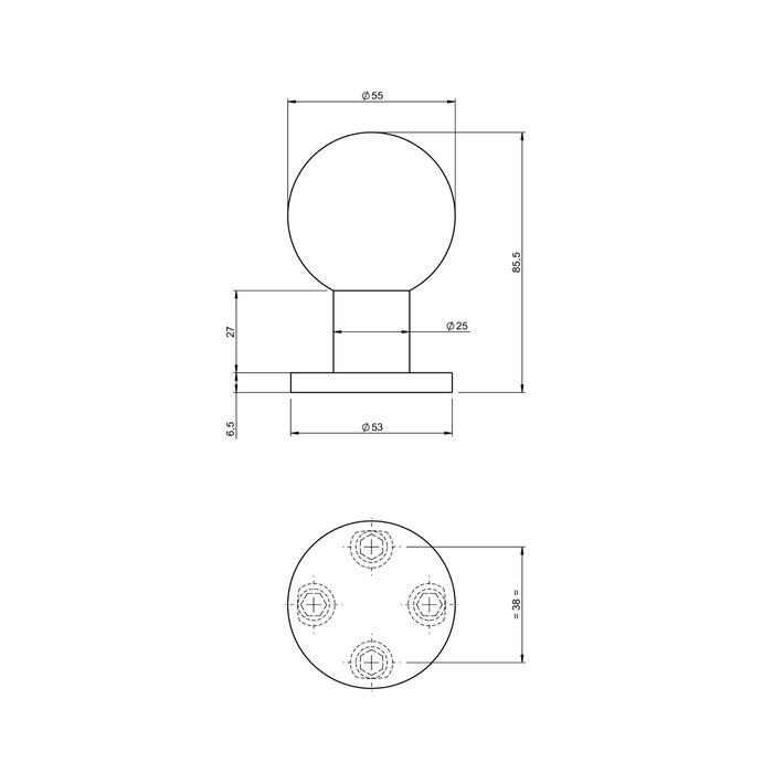 Assa Abloy ASSA ABLOY spherical knob on rosette Ø53x6 - Brushed stainless steel - Right-turning