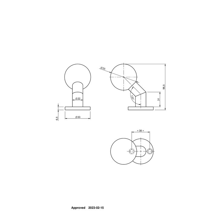 Assa Abloy Bouton sphérique ASSA ABLOY sur rosace Ø53x6 - Inox brossé - Gaucher