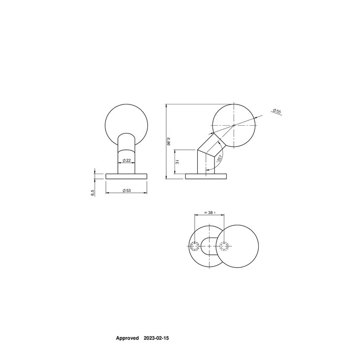 Assa Abloy ASSA ABLOY bolvormige knop op rozet Ø53x6 - RVS geborsteld -Rechts verkropt