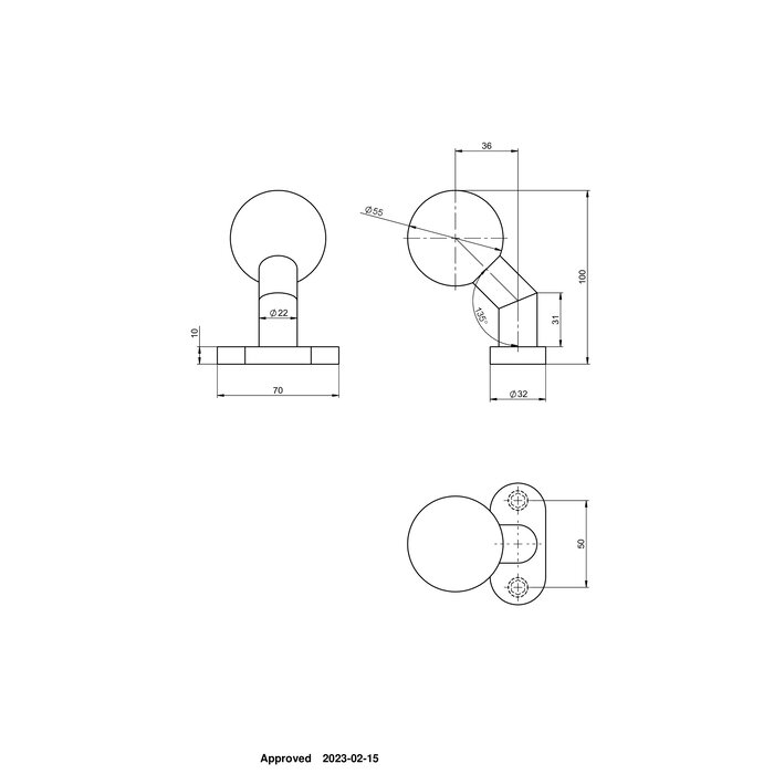 Assa Abloy Bouton sphérique fixe ASSA ABLOY sur rosace ovale 32x70x10mm - Inox brossé