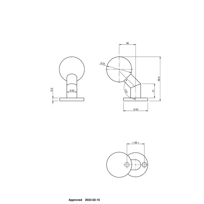 Assa Abloy Bouton sphérique fixe ASSA ABLOY sur rosace ronde 53x6,5mm - inox brossé