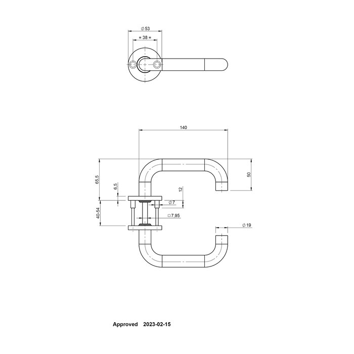 Assa Abloy ASSA ABLOY "U" door handles TONIC-LINE on round rosette - Brushed stainless steel - EN1906 Class 4