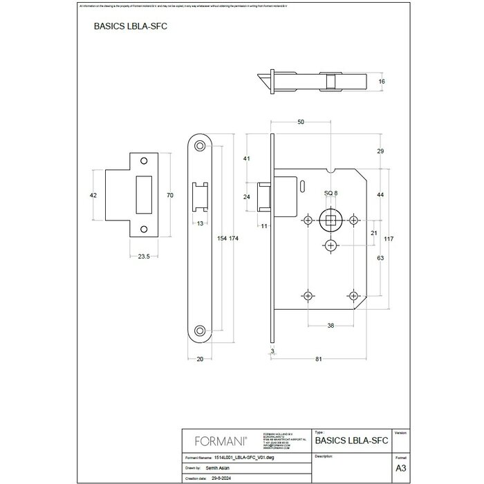 Formani FORMANI loopslot LBLA-SFC met afgeronde voorplaat 174 x 20mm - PVD Gunmetal