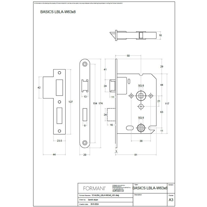 Formani FORMANI WC-Schloss LBLA-W63 mit abgerundeter Frontplatte 174 x 20 mm - Bronze