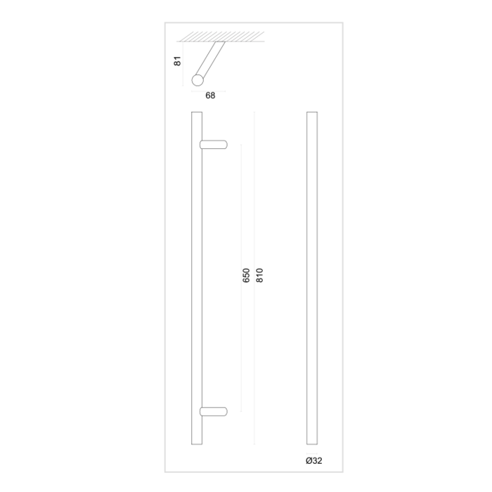 HDD Schwarzer Türgriff ST 32/650/810 - UV-Strukturlackierung mit durchgehender Befestigung