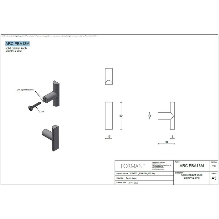 Formani Formani furniture knob ARC PBA13M - matt stainless steel