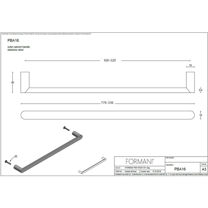 Formani Formani INC PBI16 furniture handle - matt black PVD