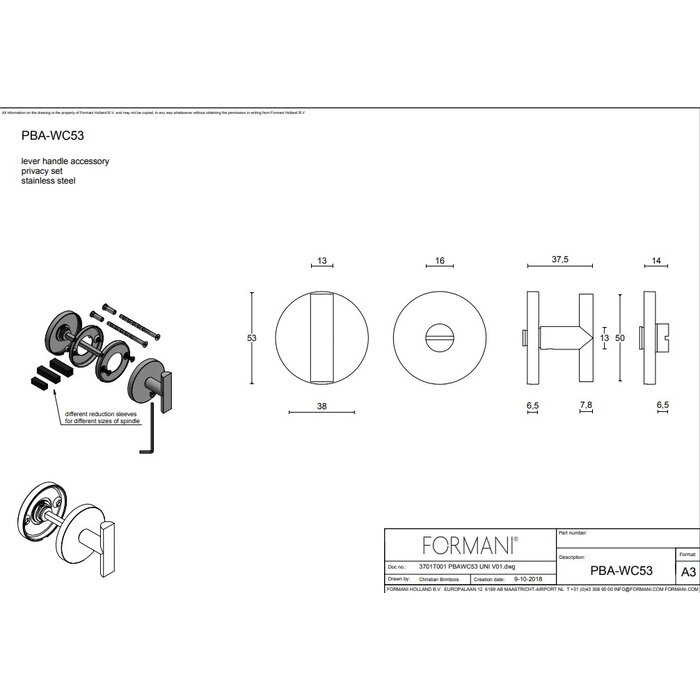Formani WC garnituur Piet Boon ARC - PBAWC53 - 6,5mm - Licht brons PVD