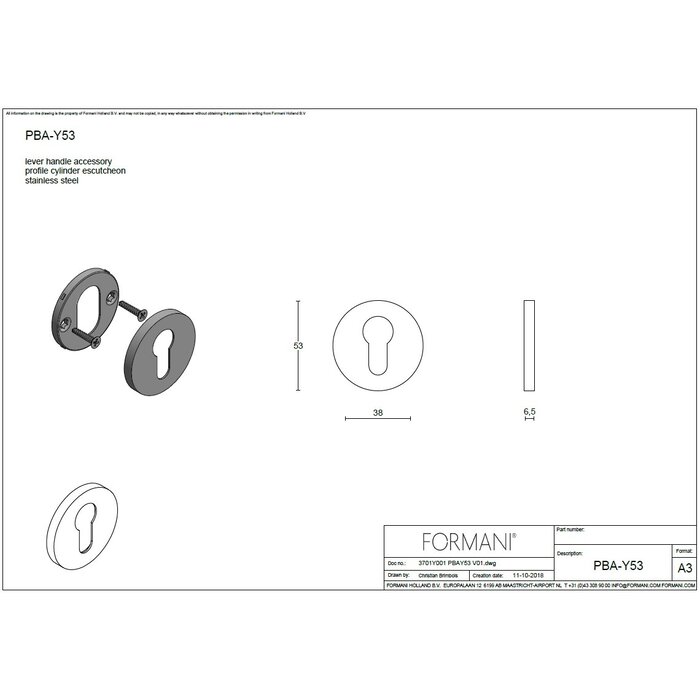 Formani 1 plaque cylindrique Piet Boon ARC - PBAY53 - 6,5 mm - PVD noir mat