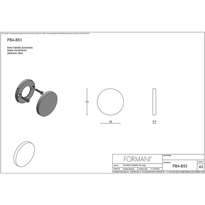 Formani 1 Blind plate Piet Boon ARC- PBAB53 - 6.5mm - Matte black PVD