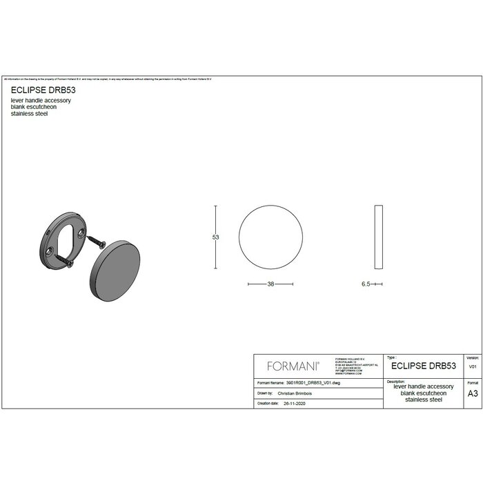 Formani 1 Formani blind plaatje ECLIPSE -DRB53 -Licht brons PVD