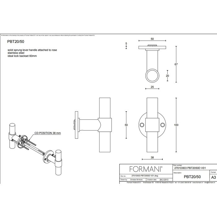 Formani Lochteil mattschwarzer Türgriff Piet Boon ONE PBT 20V