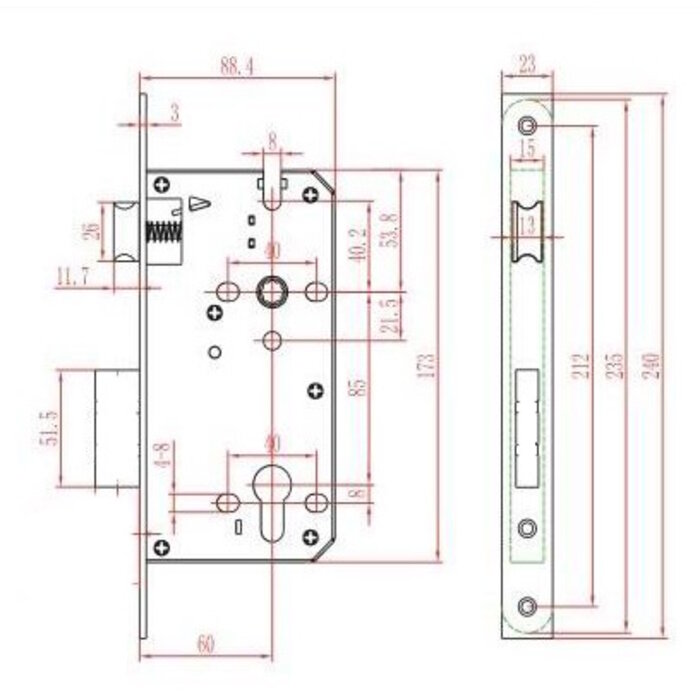 DKS Cilinderslot asmaat 85mm - 240x23mm recht