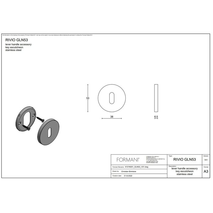 Formani 1 key plate RIVIO-GLN53 - Light bronze PVD