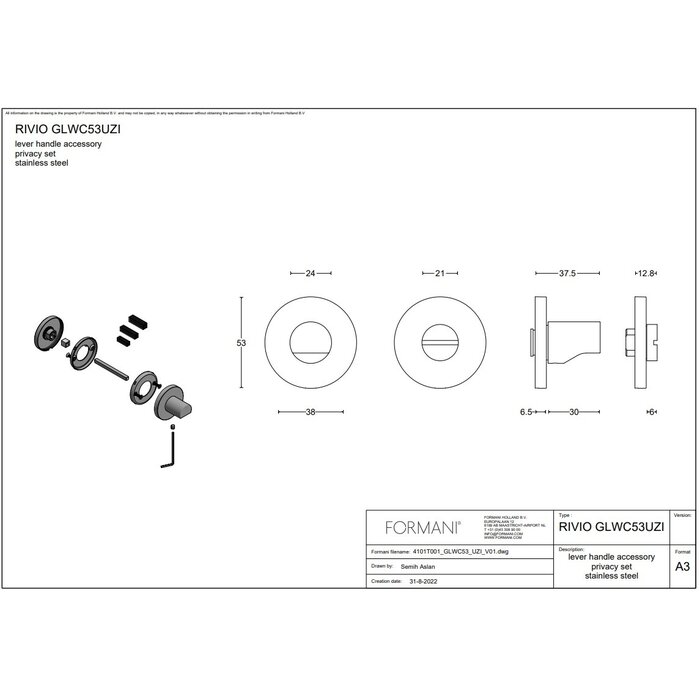 Formani Formani Toilettengarnitur RIVIO - GLWC53 ohne Farbindikator - Hellbronze PVD