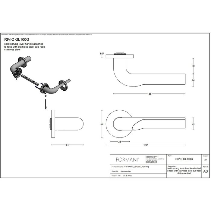Formani Formani door handles "RIVIO" GL100-G spring-loaded - Light bronze PVD