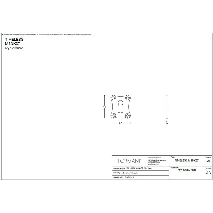 Formani 1 Formani key plate TIMELESS - MSNK37 - Polished nickel