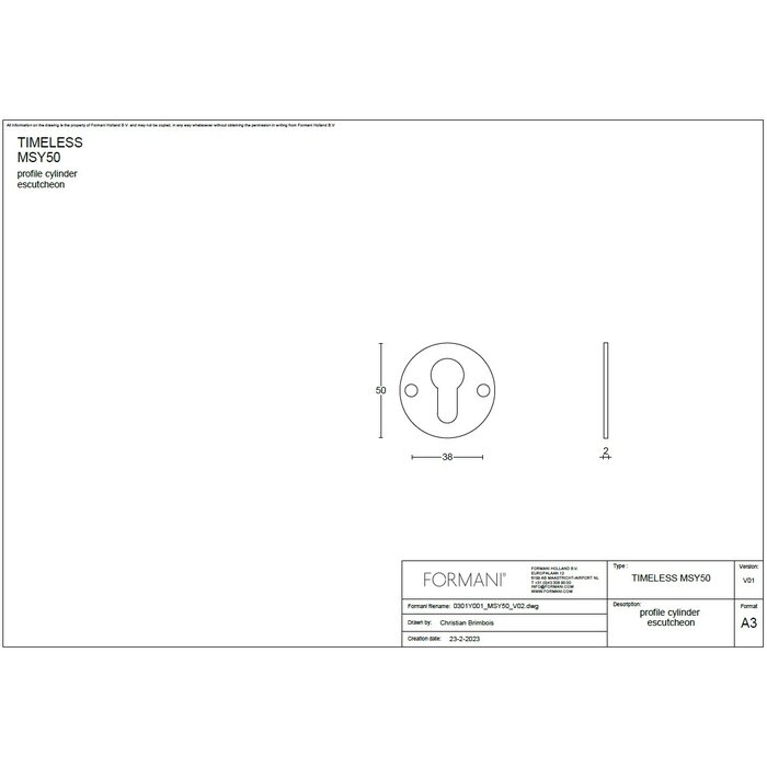 Formani 1 plaque cylindrique TIMELESS MSY50 - Nickel mat