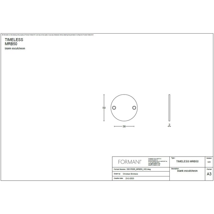 Formani 1 Plaque aveugle TIMELESS MRB50 - Nickel mat