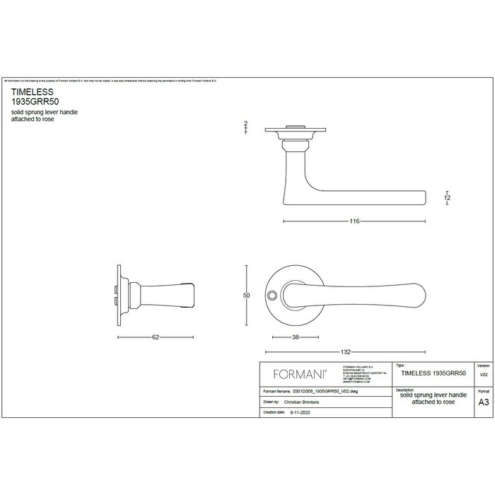 Formani Formani door handles TIMELESS 1935GRR50 spring-loaded - Matt nickel