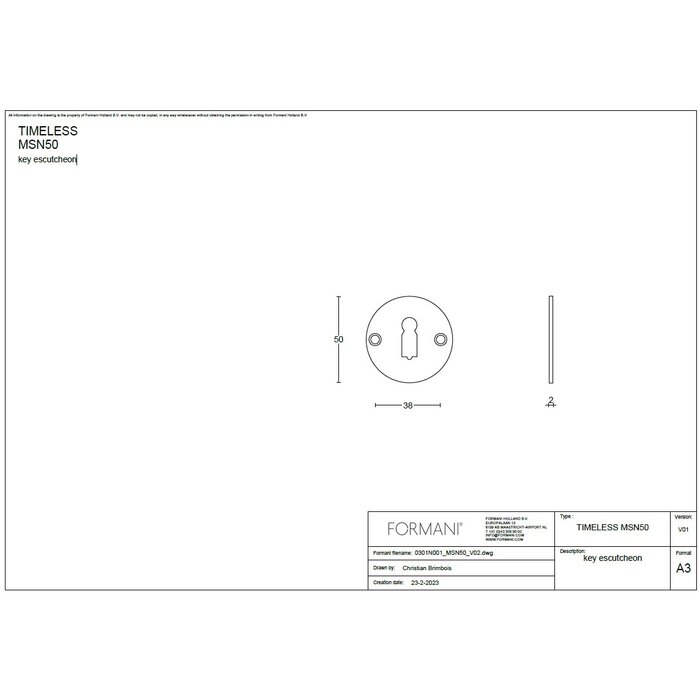 Formani 1 key plate TIMELESS MSN50 - Matte black