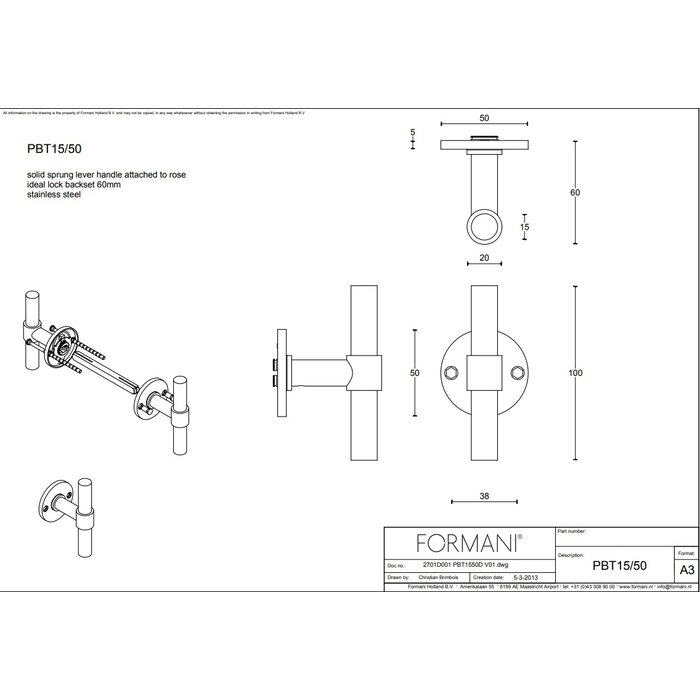 Formani Hole part matt black door handles Piet Boon ONE PBT 15/50