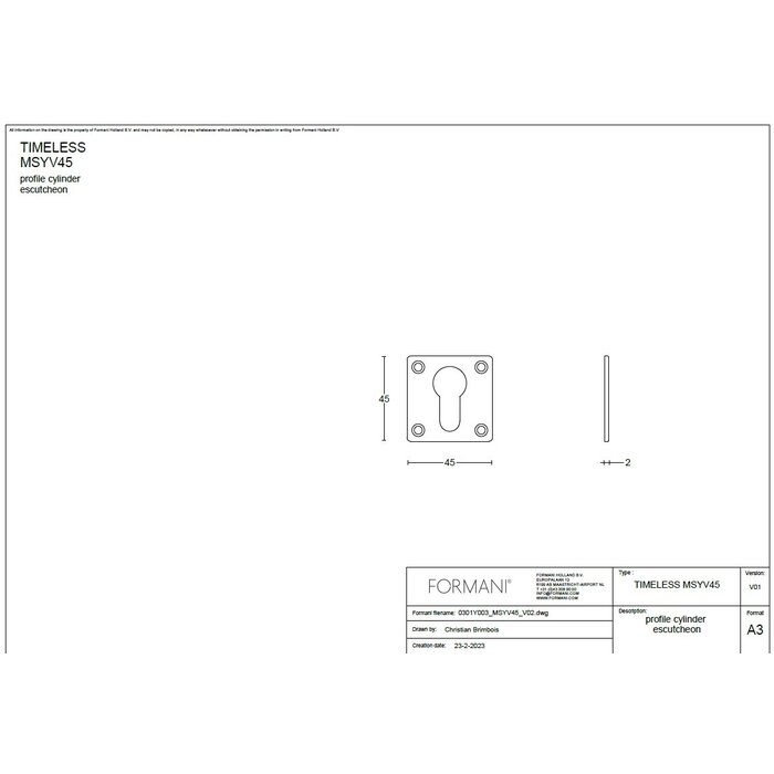 Formani 1 Cylinder plate TIMELESS MSYV45 - Matte nickel