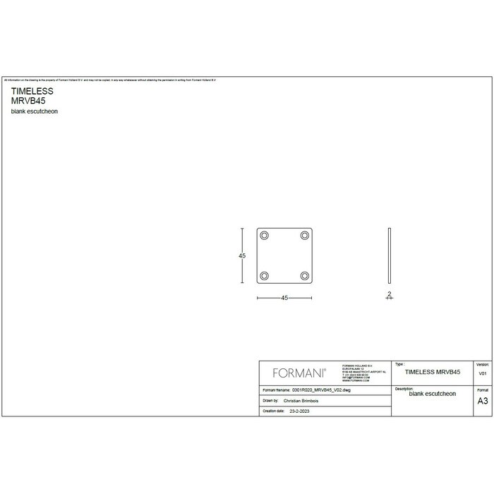 Formani 1 Plaque aveugle TIMELESS MRVB45 - Nickel mat