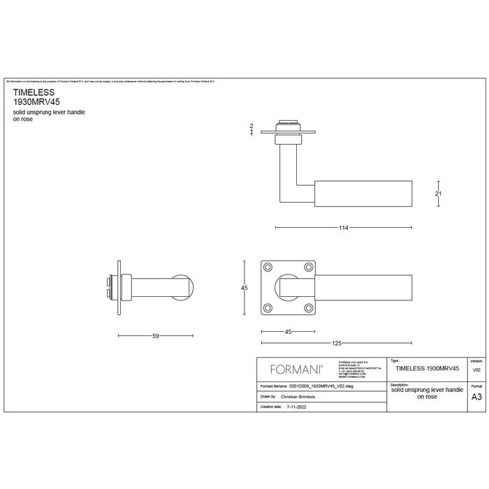 Formani Poignées de porte Formani TIMELESS 1930MRV45 - Noir ébène/nickel mat