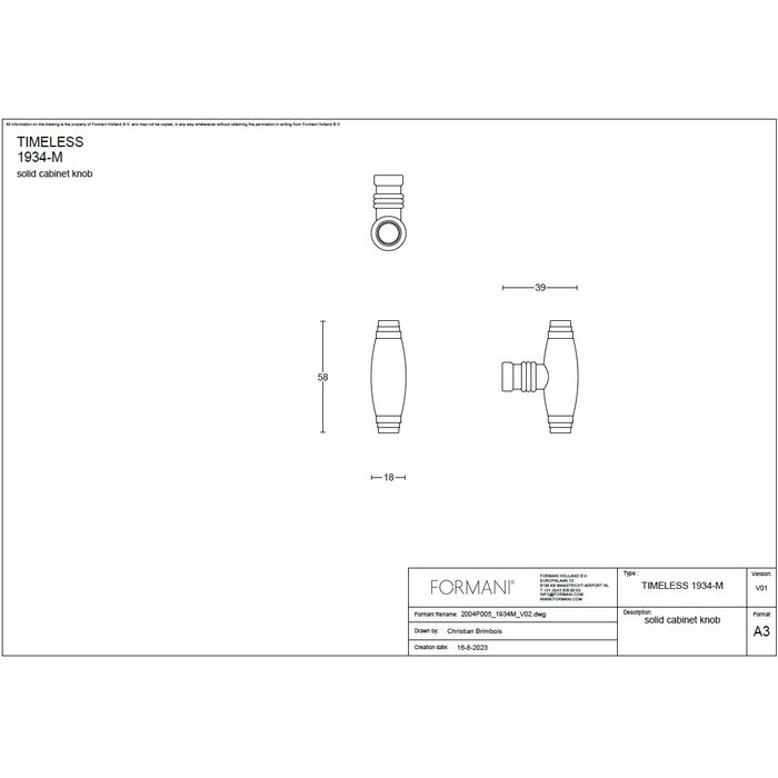 Formani Formani meubelknop TIMELESS 1934M - Nikkel/zwart ebbenhout