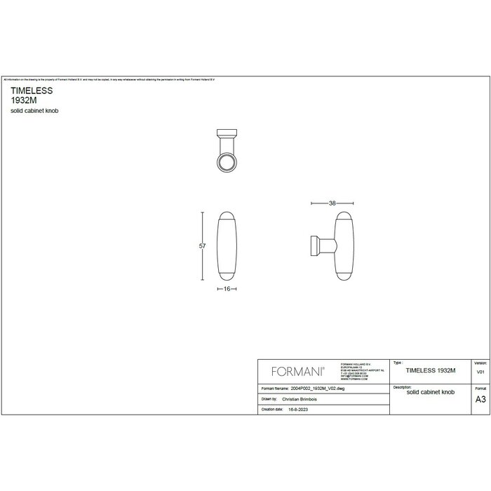 Formani Formani Möbelknopf TIMELESS 1932M - Messing/schwarzes Ebenholz