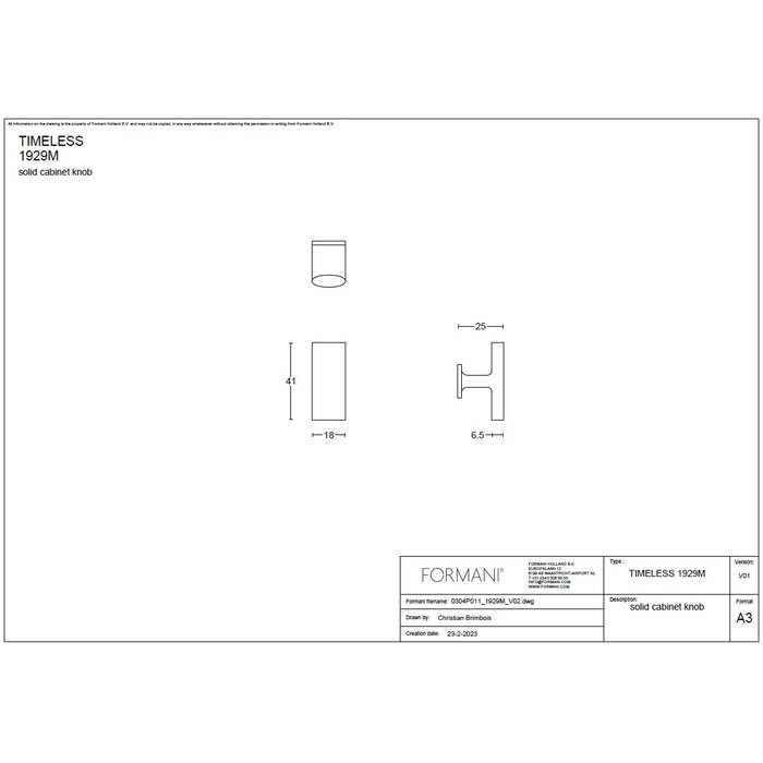 Formani Formani Möbelknopf TIMELESS 1929M - Nickel matt