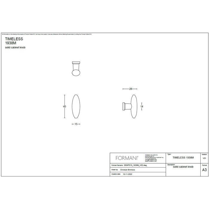 Formani Formani Möbelknopf TIMELESS 1938M - Mattnickel