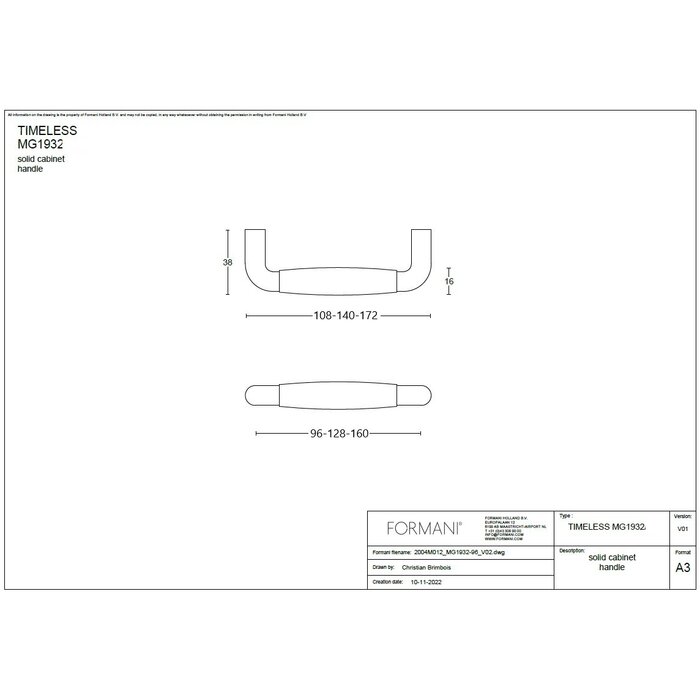 Formani Formani Möbelgriff TIMELESS 1932MG - Nickel/schwarzes Ebenholz