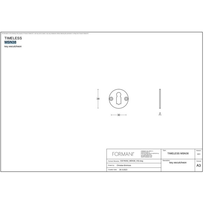 Formani 1 sleutelplaatje TIMELESS MSN38 - Messing ongelakt
