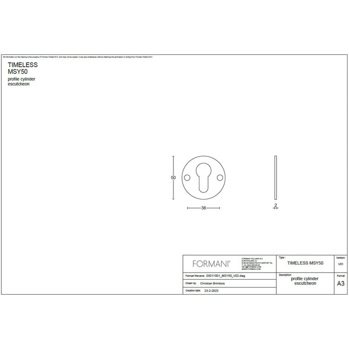 Formani 1 cilinderplaatje TIMELESS MSY50 - Messing ongelakt