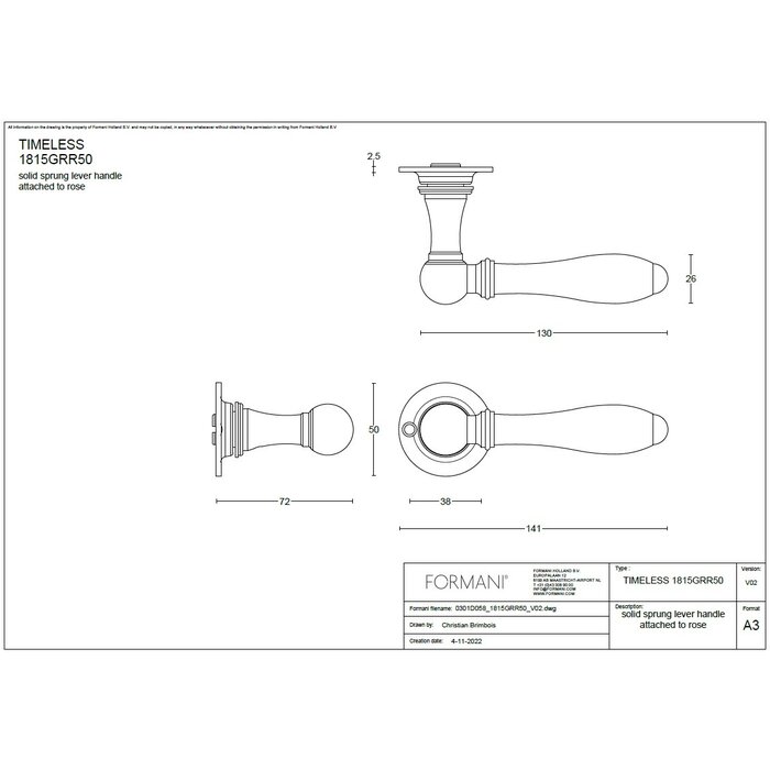 Formani Formani Türgriffe TIMELESS 1815GRR50 - Schwarzes Ebenholz/Mattnickel