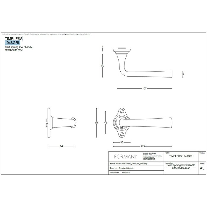 Formani Formani door handles TIMELESS 1948GRL - Unlacquered brass