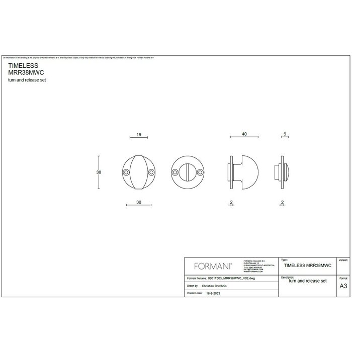Formani Formani toilet set TIMELESS - MRR38MWC - Brass unlacquered