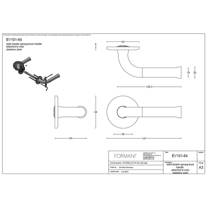 Formani Formani deurklinken NOUR EV101/64 - Mat goud PVD/wit