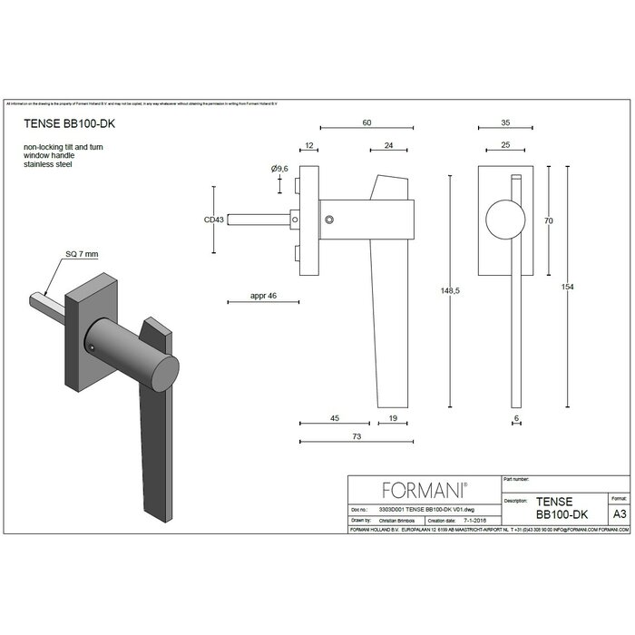 Formani Poignée de fenêtre Formani TENSE BB-100-DK - Bronze