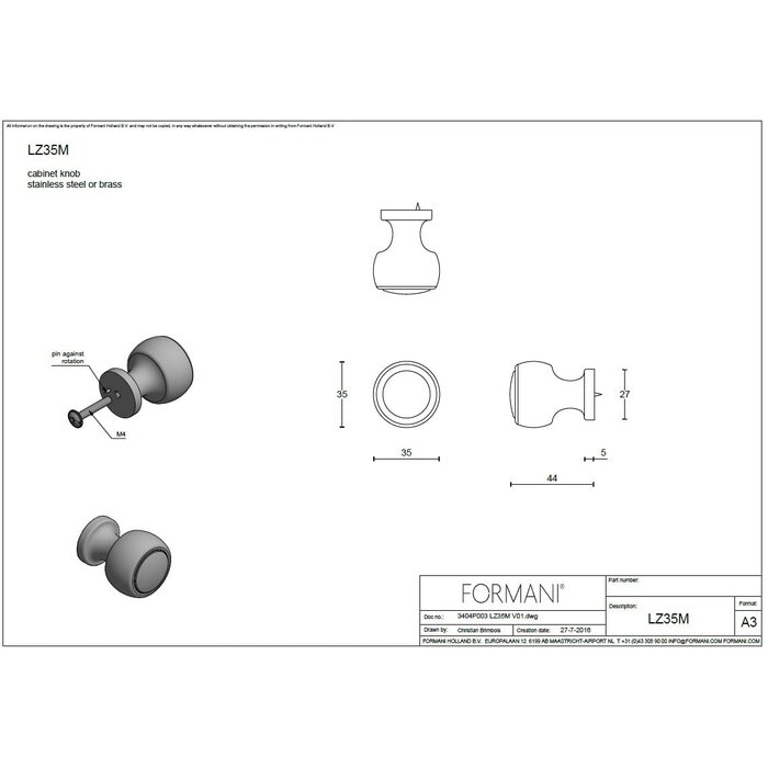Formani Formani ronde meubelknoppen BOSCO LZ25M, LZ30M, LZ35M - RVS gepolijst