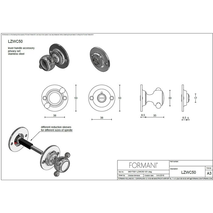 Formani Ensemble WC Formani BOSCO - LZWC50 - avec indicateur de couleur - Acier inoxydable mat